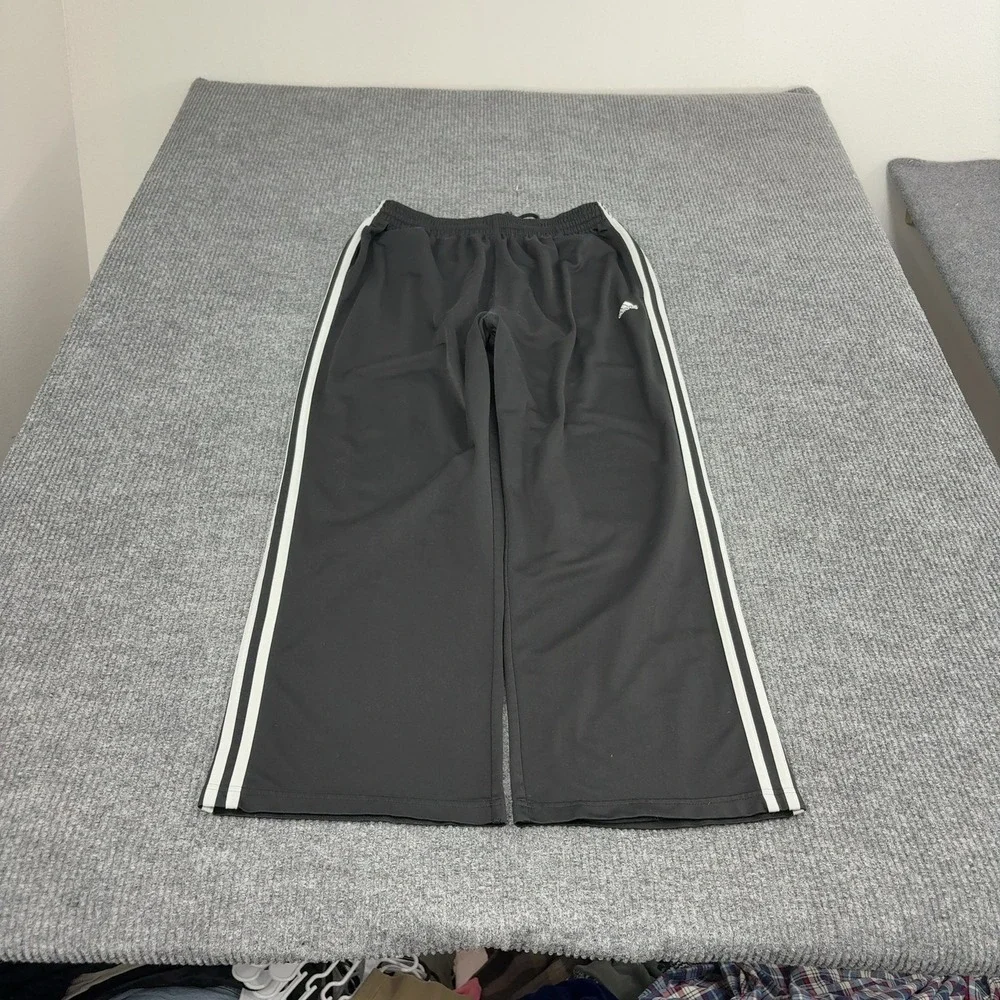 Adidas Track Pants Mens L Black Polyester Three Stripe Athletic Streetwear Style